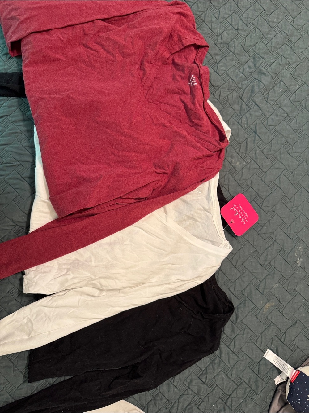 Maternity Long Sleeve Tops - Red, White, Black (3-Pack)
